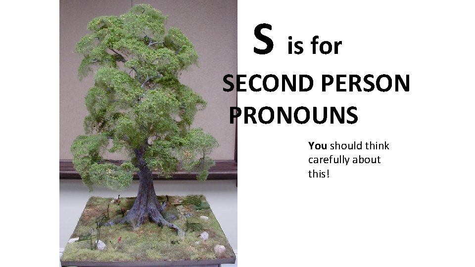 S is for SECOND PERSON PRONOUNS You should think carefully about this! S is for SECOND PERSON PRONOUNS You should think carefully about this!