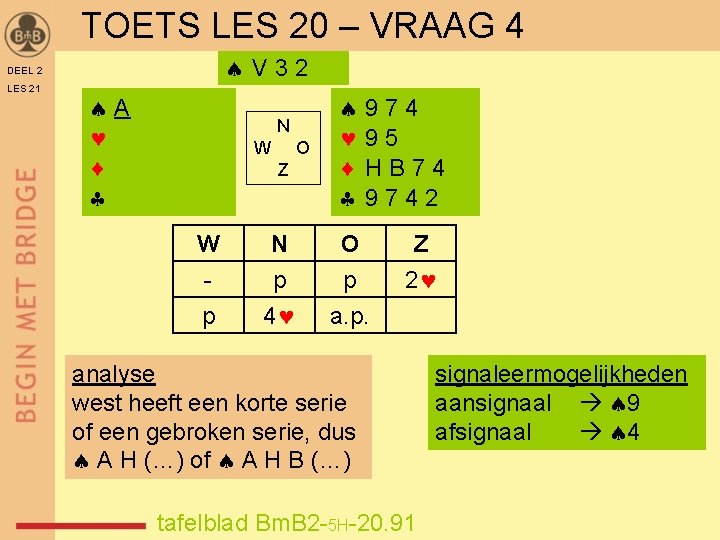 TOETS LES 20 – VRAAG 4 V 32 DEEL 2 LES 21 A N