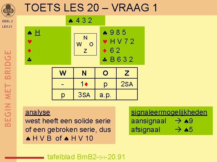 TOETS LES 20 – VRAAG 1 432 DEEL 2 LES 21 H N W