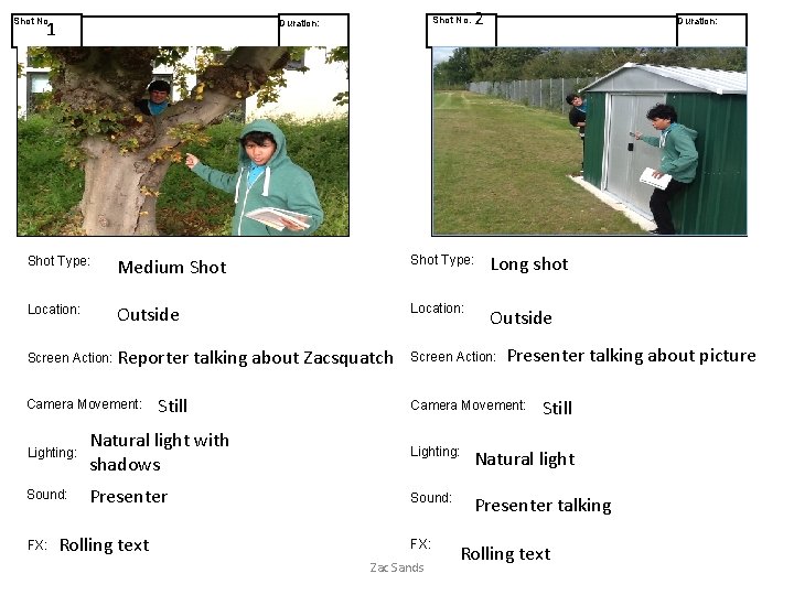 Shot No. 1 Shot No. Duration: 2 Duration: Shot Type: Medium Shot Type: Long