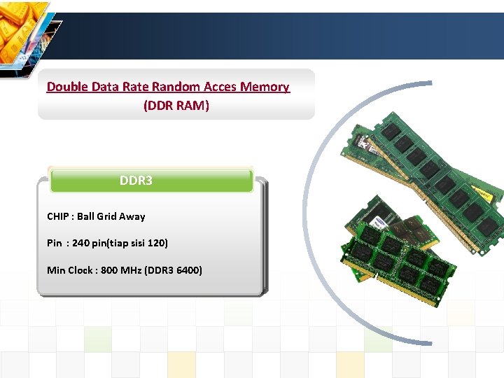 Double Data Rate Random Acces Memory (DDR RAM) DDR 1 DDR 3 DDR 2