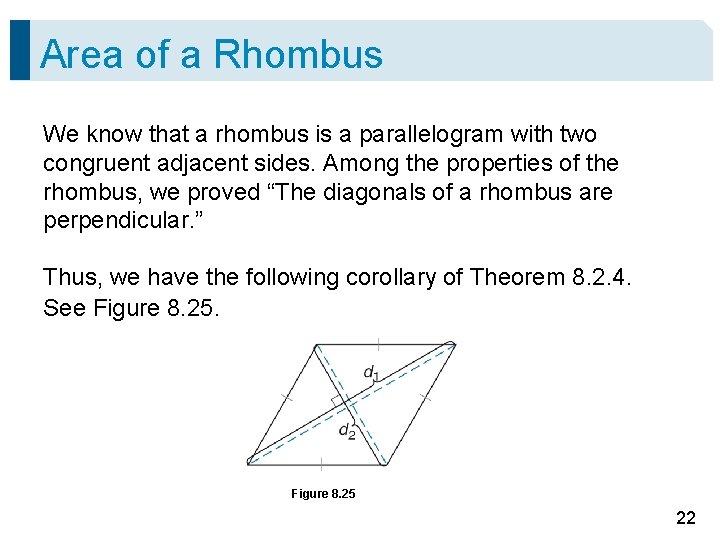 Area of a Rhombus We know that a rhombus is a parallelogram with two