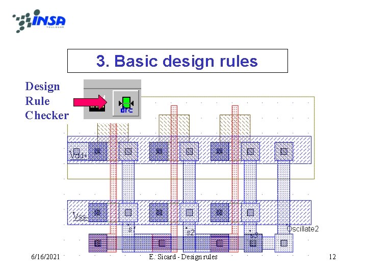 3. Basic design rules Design Rule Checker 6/16/2021 E. Sicard - Design rules 12
