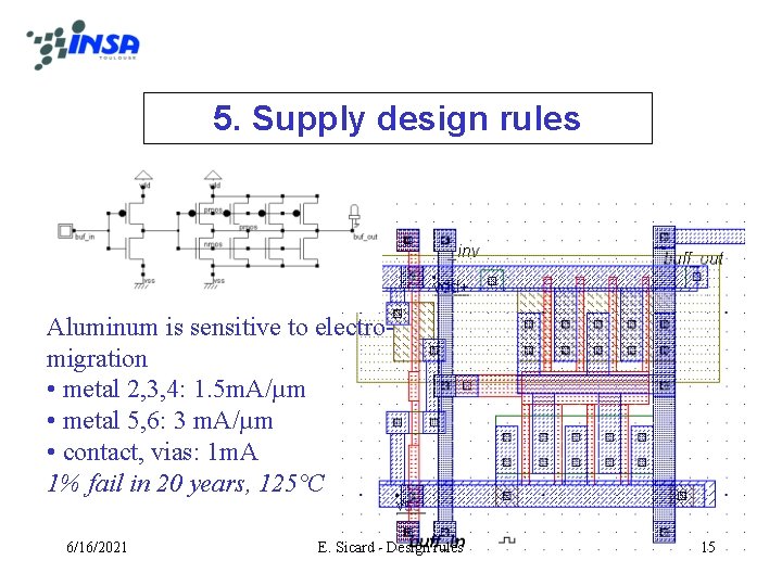 5. Supply design rules Aluminum is sensitive to electromigration • metal 2, 3, 4:
