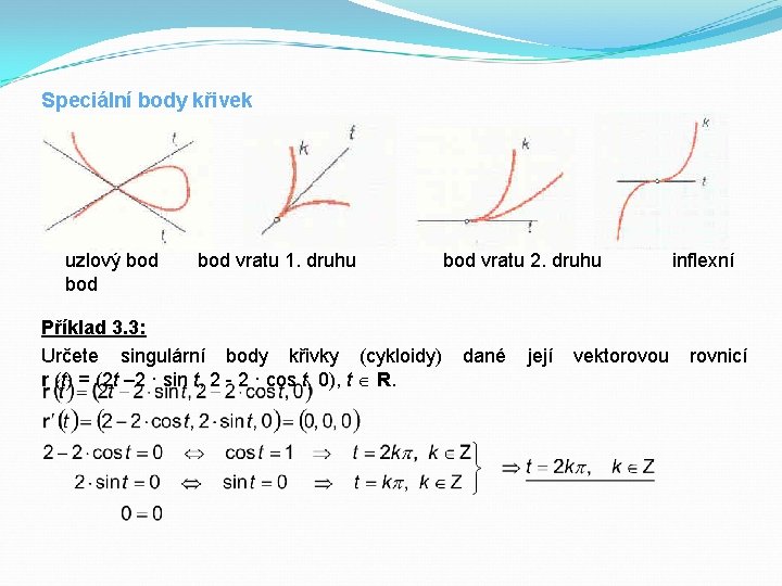 Speciální body křivek uzlový bod bod vratu 1. druhu Příklad 3. 3: Určete singulární