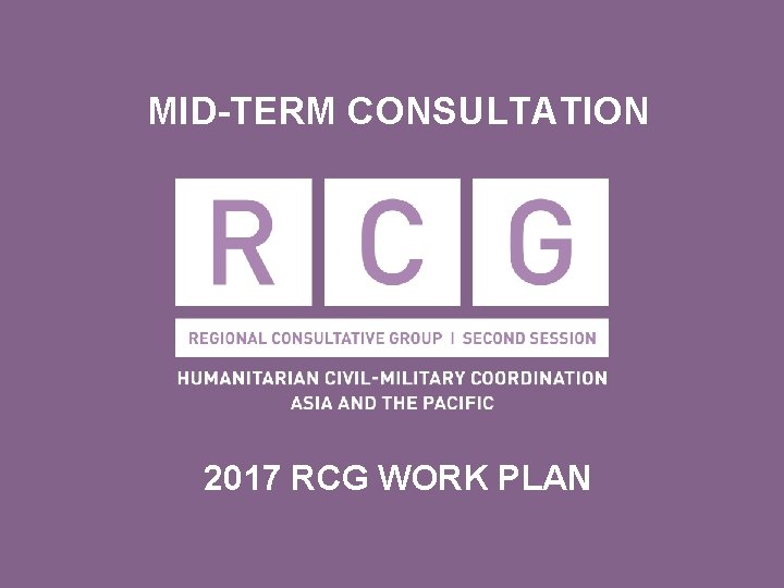 MID-TERM CONSULTATION 2017 RCG WORK PLAN 