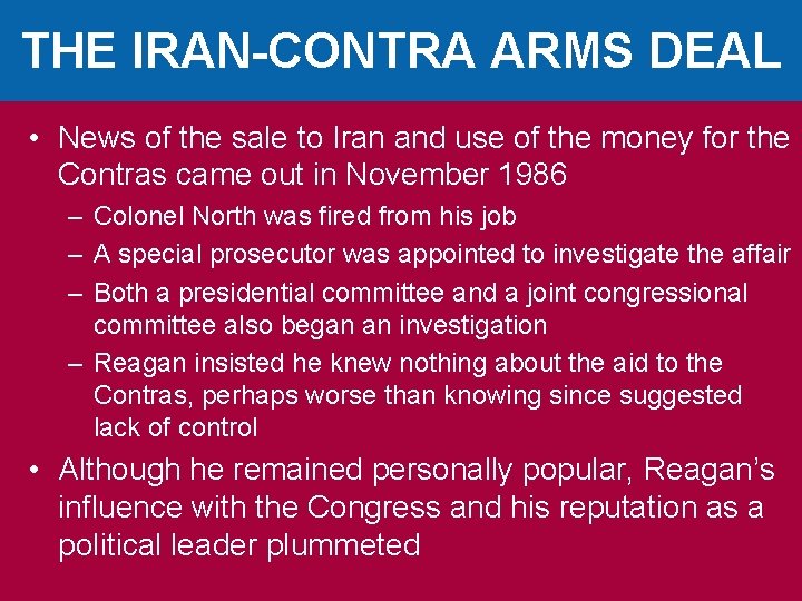 THE IRAN-CONTRA ARMS DEAL • News of the sale to Iran and use of