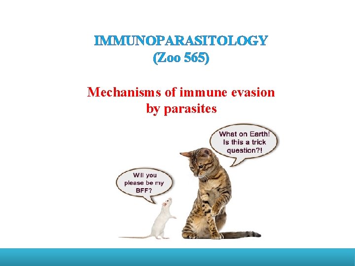 IMMUNOPARASITOLOGY (Zoo 565) Mechanisms of immune evasion by parasites 1 