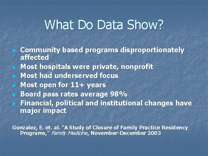 What Do Data Show? n n n Community based programs disproportionately affected Most hospitals