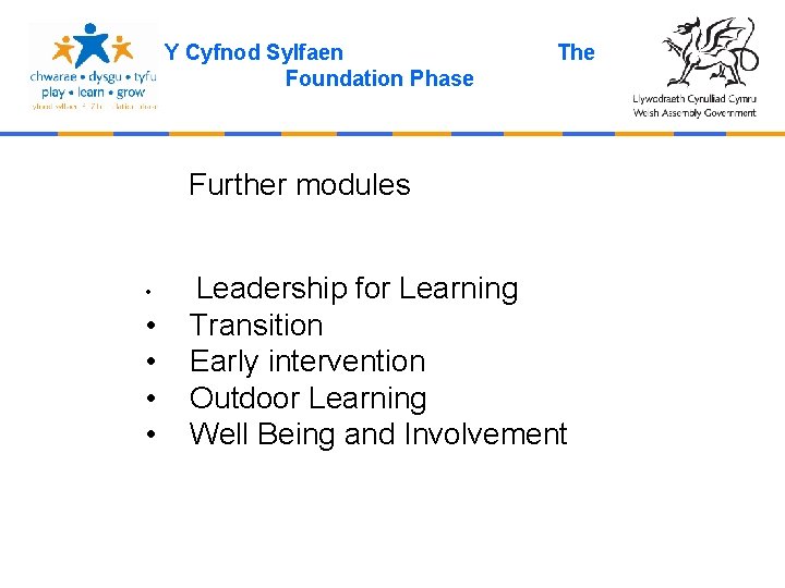 Y Cyfnod Sylfaen Foundation Phase The Further modules • • • Leadership for Learning