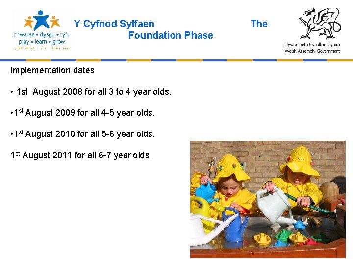 Y Cyfnod Sylfaen Foundation Phase Implementation dates • 1 st August 2008 for all