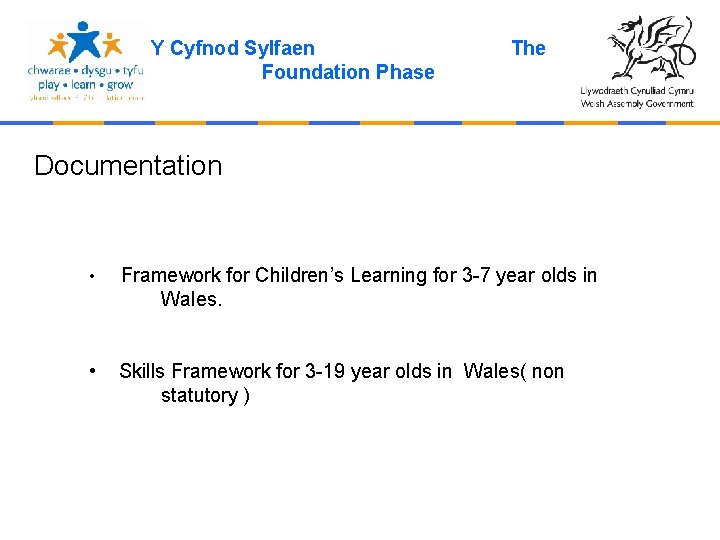 Y Cyfnod Sylfaen Foundation Phase The Documentation • Framework for Children’s Learning for 3