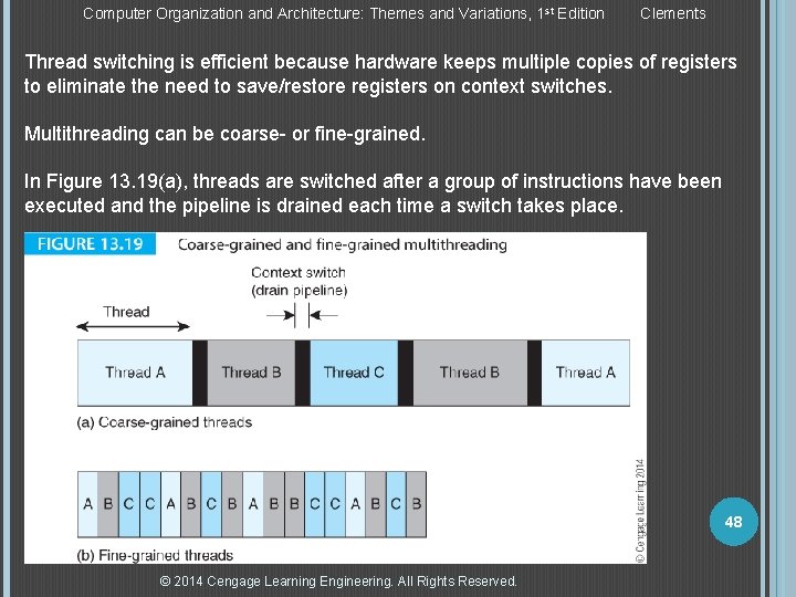 Computer Organization and Architecture: Themes and Variations, 1 st Edition Clements Thread switching is