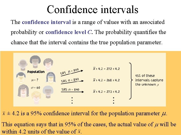 Confidence intervals The confidence interval is a range of values with an associated probability