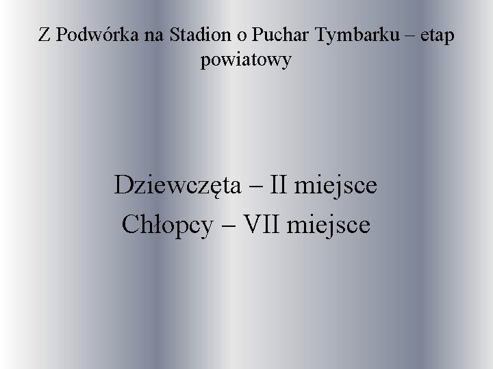 Z Podwórka na Stadion o Puchar Tymbarku – etap powiatowy Dziewczęta – II miejsce