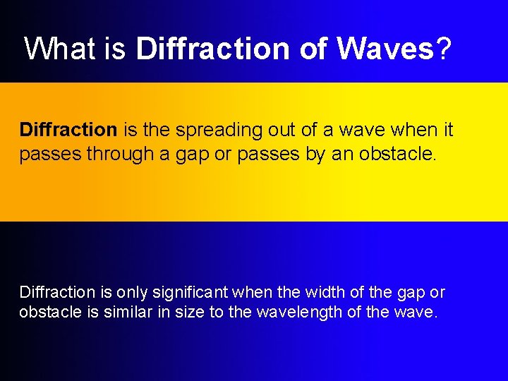 What is Diffraction of Waves? Diffraction is the spreading out of a wave when