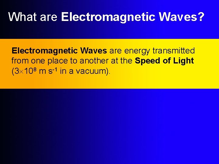 What are Electromagnetic Waves? Electromagnetic Waves are energy transmitted from one place to another