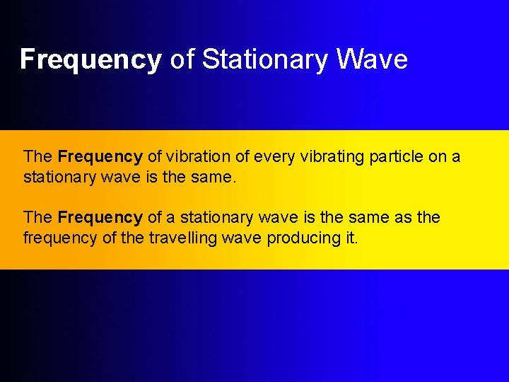 Frequency of Stationary Wave The Frequency of vibration of every vibrating particle on a
