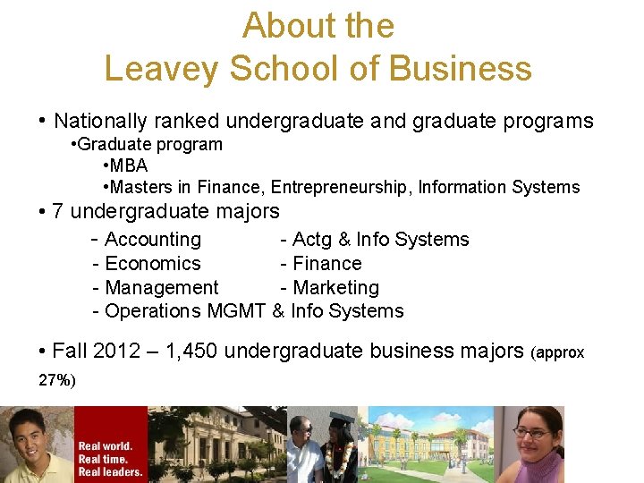 About the Leavey School of Business • Nationally ranked undergraduate and graduate programs •