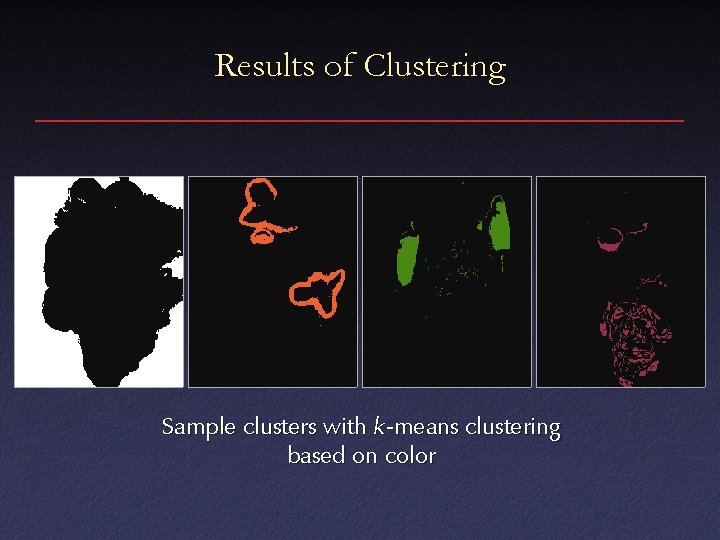 Results of Clustering Sample clusters with k-means clustering based on color 