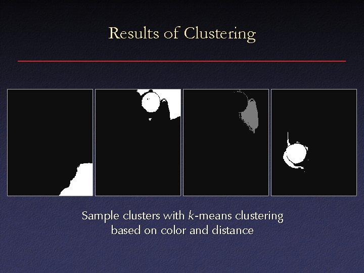 Results of Clustering Sample clusters with k-means clustering based on color and distance 