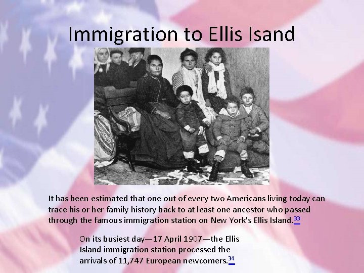 Immigration to Ellis Isand It has been estimated that one out of every two