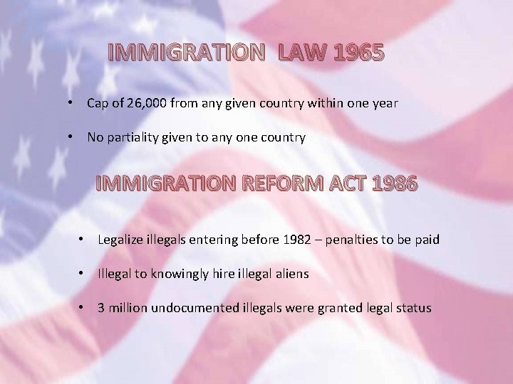 Census IMMIGRATION LAW 1965 • • Capyears of 26, 000 for fromstatistical any given