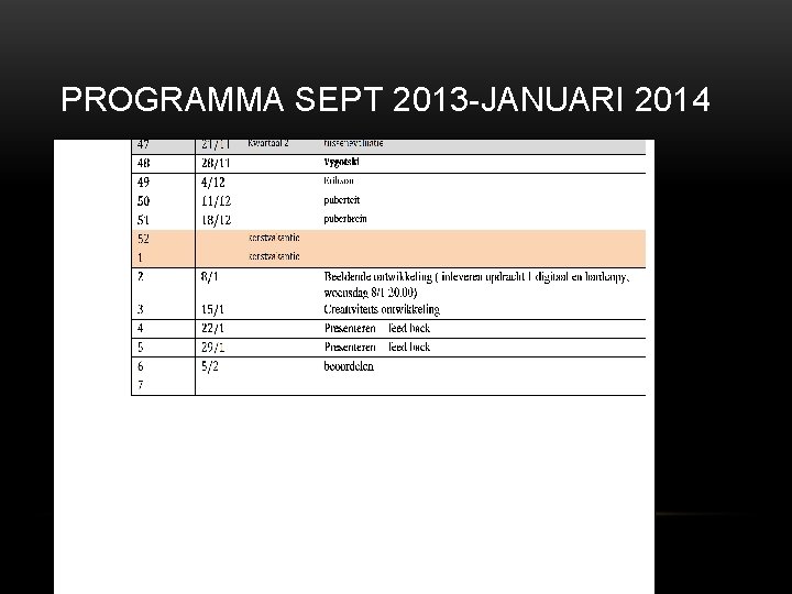 PROGRAMMA SEPT 2013 -JANUARI 2014 