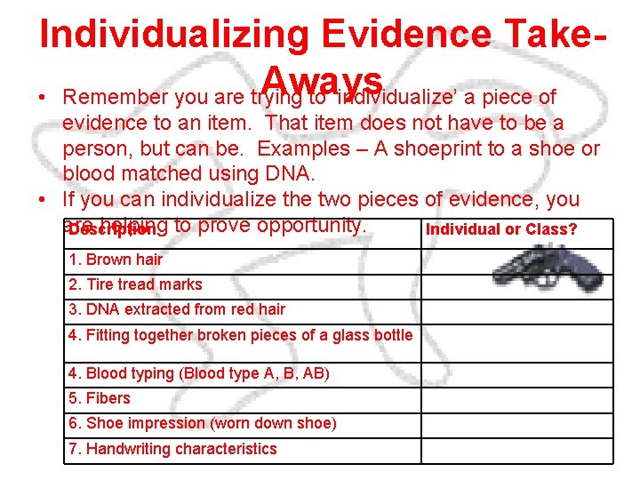 Individualizing Evidence Take. Aways • Remember you are trying to ‘individualize’ a piece of
