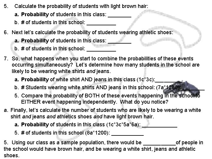5. Calculate the probability of students with light brown hair: a. Probability of students