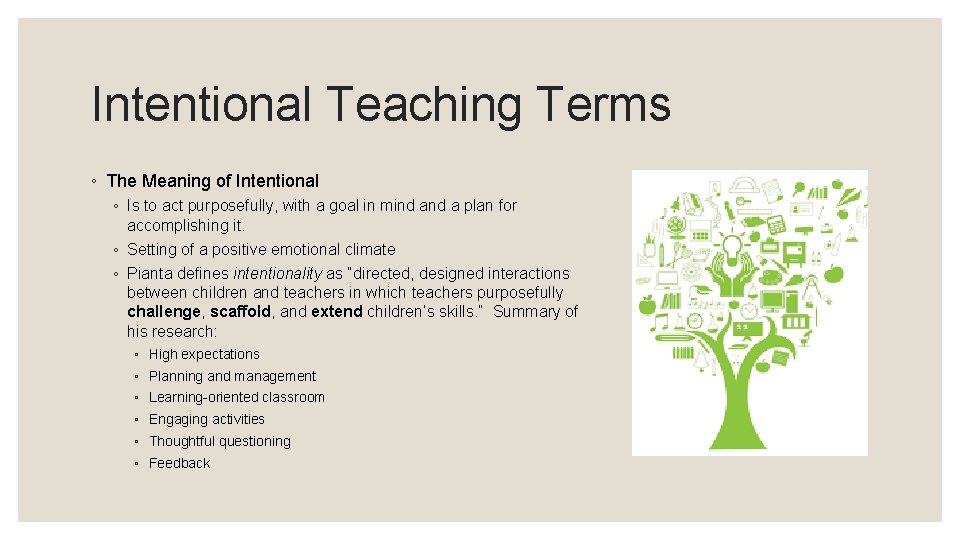 Intentional Teaching Terms ◦ The Meaning of Intentional ◦ Is to act purposefully, with