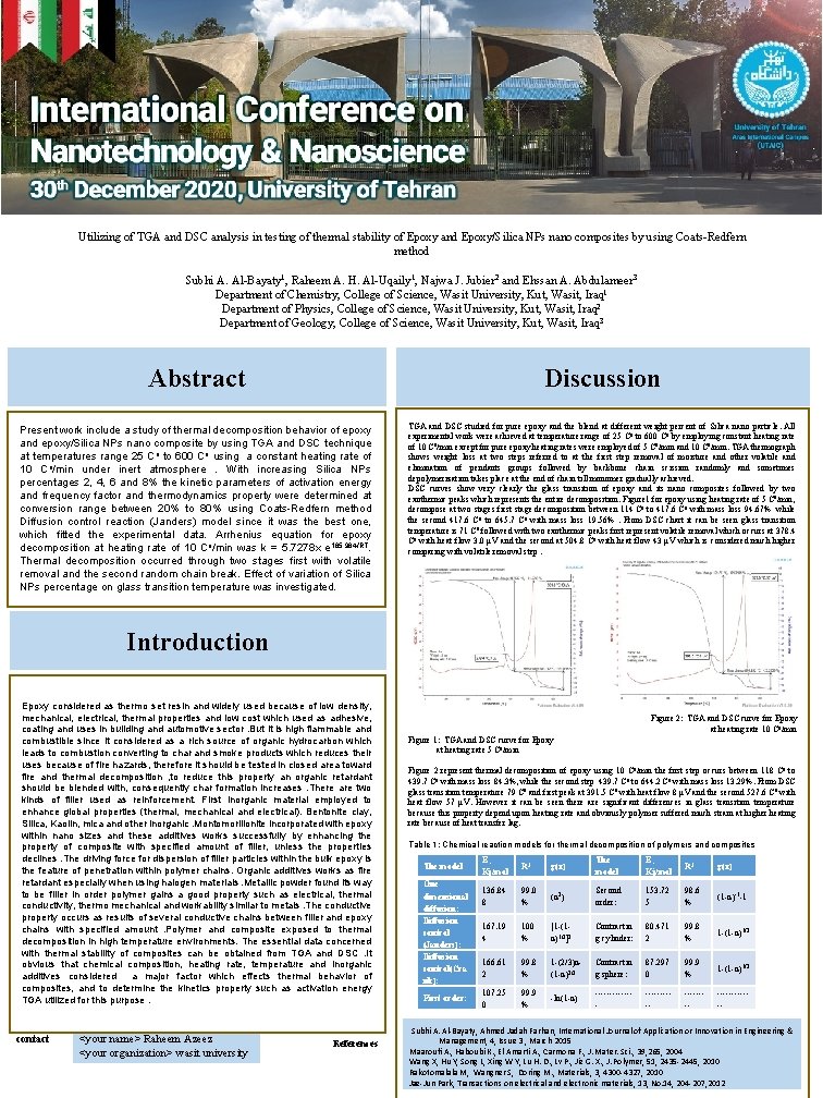 Utilizing of TGA and DSC analysis in testing of thermal stability of Epoxy and Utilizing of TGA and DSC analysis in testing of thermal stability of Epoxy and