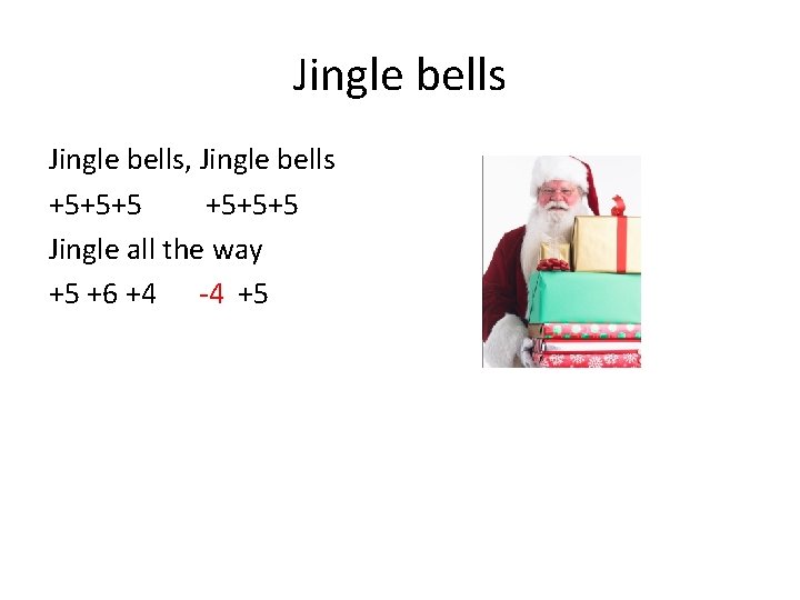 Jingle bells, Jingle bells +5+5+5 Jingle all the way +5 +6 +4 -4 +5