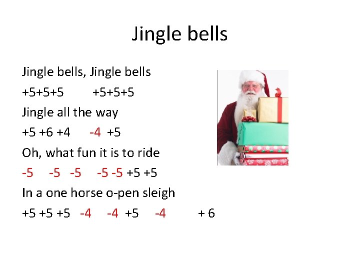 Jingle bells, Jingle bells +5+5+5 Jingle all the way +5 +6 +4 -4 +5