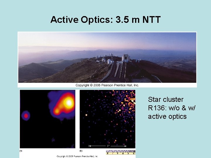 Active Optics: 3. 5 m NTT Star cluster R 136: w/o & w/ active