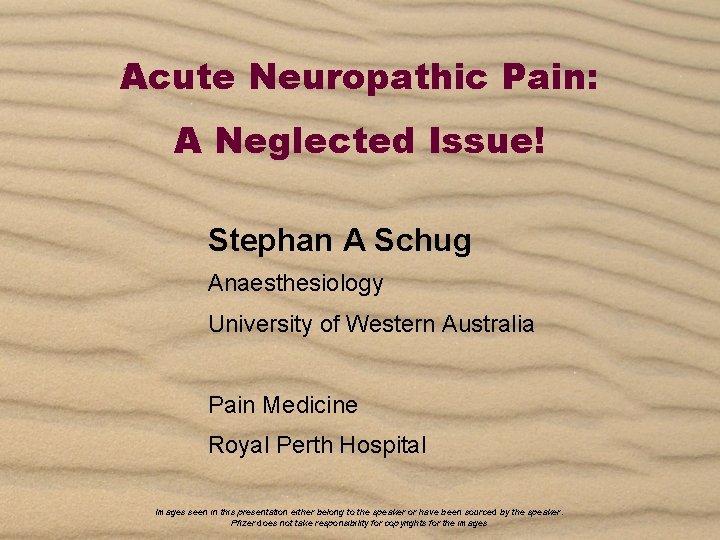 Acute Neuropathic Pain: A Neglected Issue! Stephan A Schug Anaesthesiology University of Western Australia