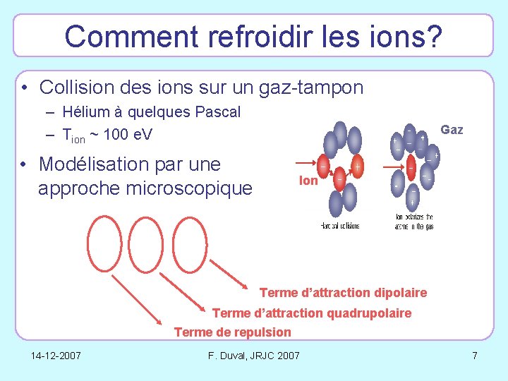 Comment refroidir les ions? • Collision des ions sur un gaz-tampon – Hélium à