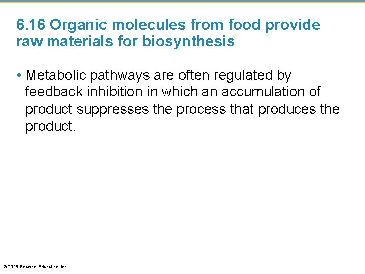 6. 16 Organic molecules from food provide raw materials for biosynthesis • Metabolic pathways