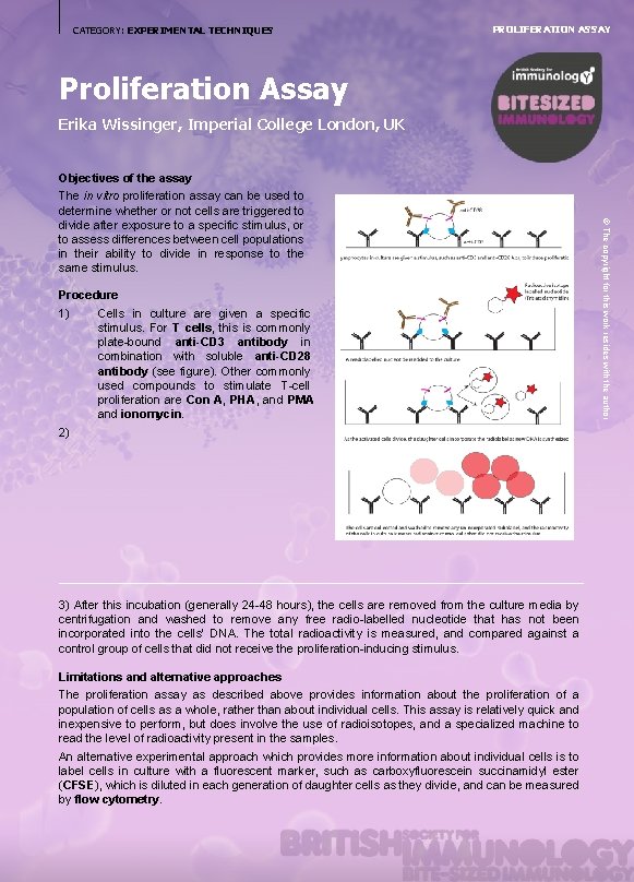 CATEGORY: EXPERIMENTAL TECHNIQUES PROLIFERATION ASSAY Proliferation Assay Erika Wissinger, Imperial College London, UK Procedure