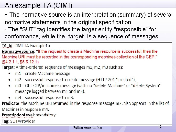 An example TA (CIMI) - The normative source is an interpretation (summary) of several