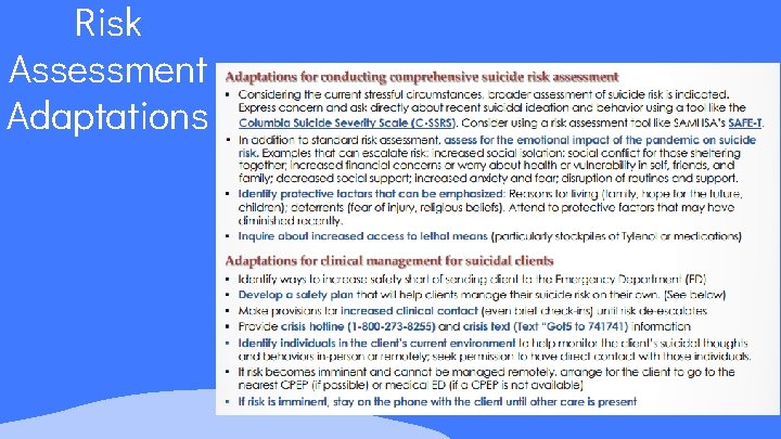 Risk Assessment Adaptations 