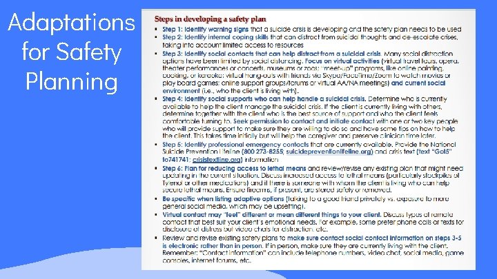 Adaptations for Safety Planning 