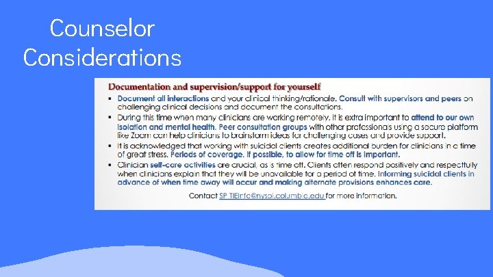 Counselor Considerations 