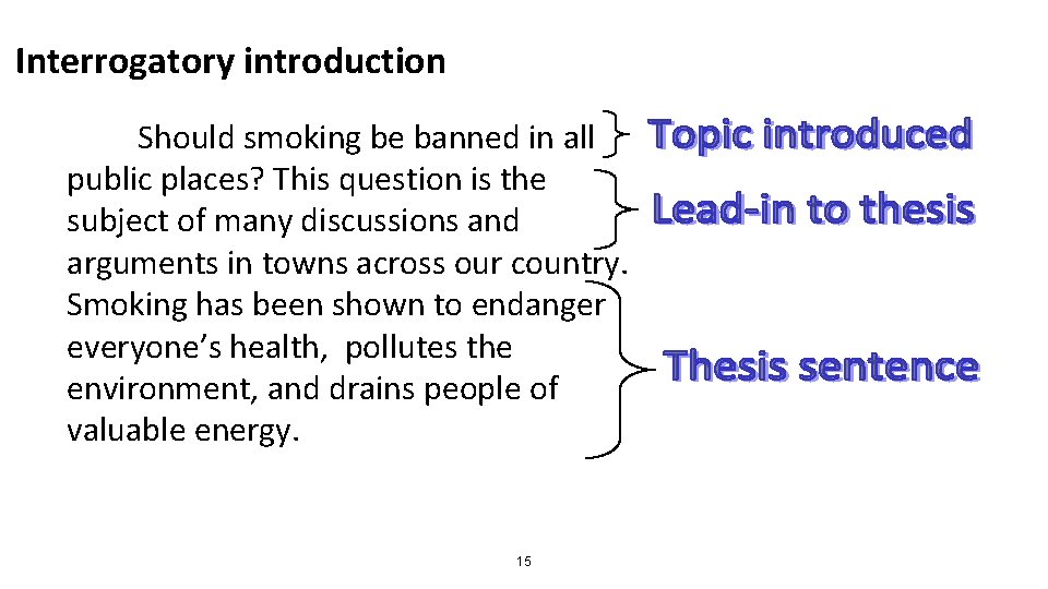 Interrogatory introduction Should smoking be banned in all public places? This question is the