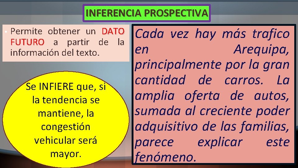 INFERENCIA PROSPECTIVA • Permite obtener un DATO FUTURO a partir de la información del