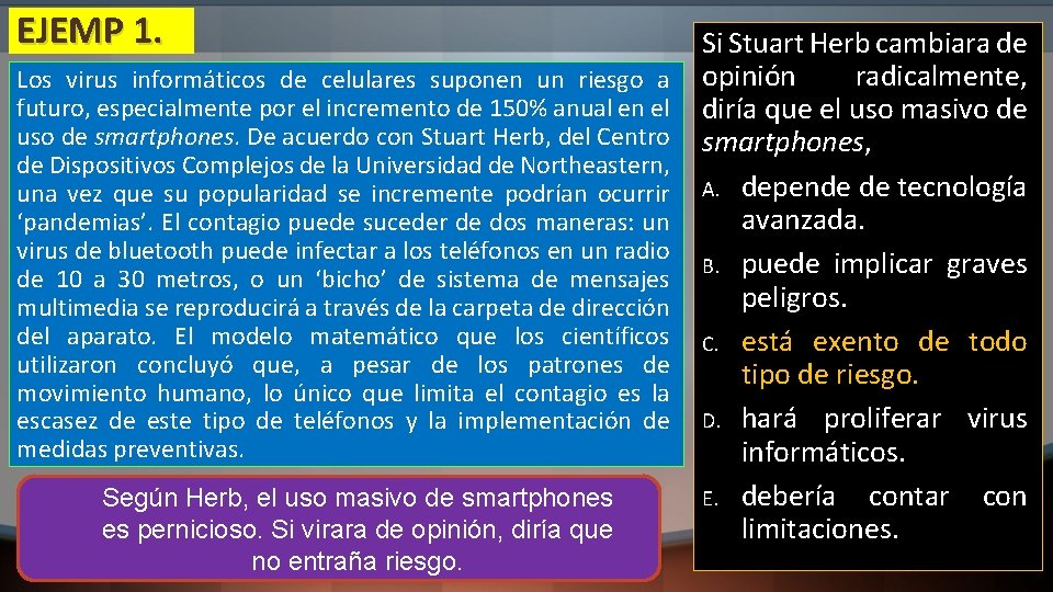 EJEMP 1. Los virus informáticos de celulares suponen un riesgo a futuro, especialmente por