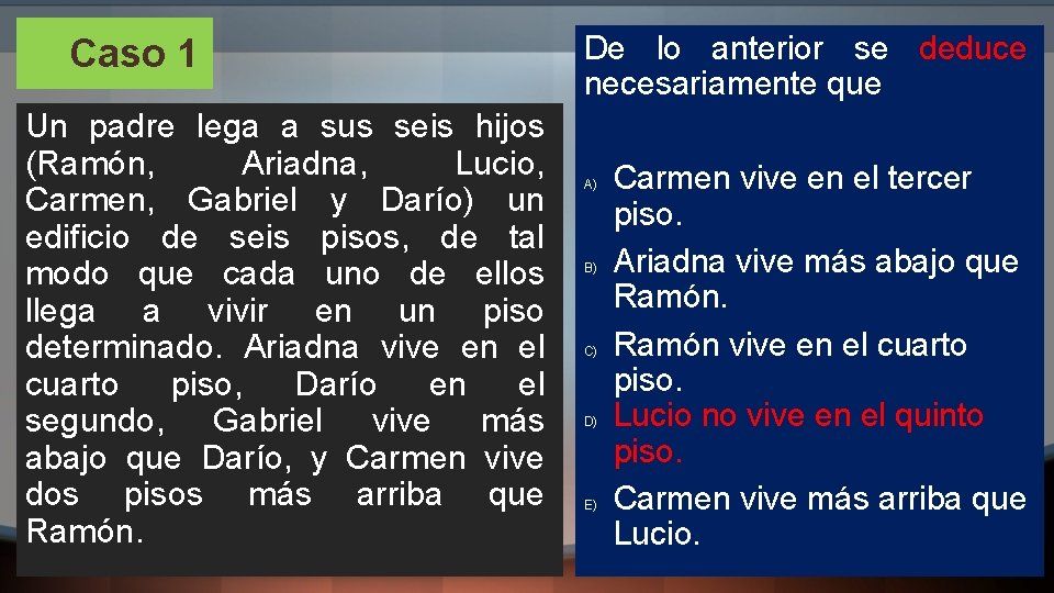 Caso 1 Un padre lega a sus seis hijos (Ramón, Ariadna, Lucio, Carmen, Gabriel