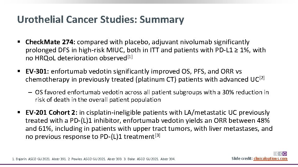 Urothelial Cancer Studies: Summary § Check. Mate 274: compared with placebo, adjuvant nivolumab significantly