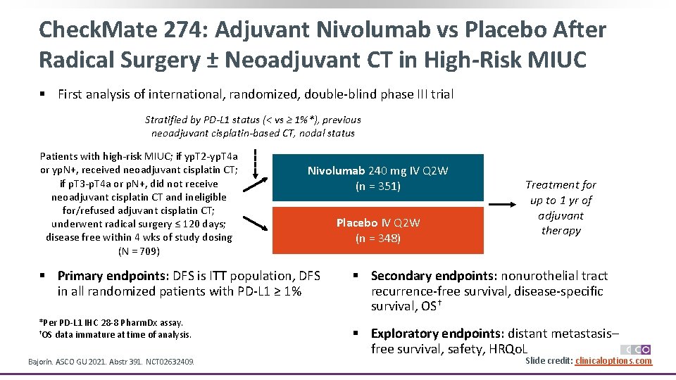 Check. Mate 274: Adjuvant Nivolumab vs Placebo After Radical Surgery ± Neoadjuvant CT in