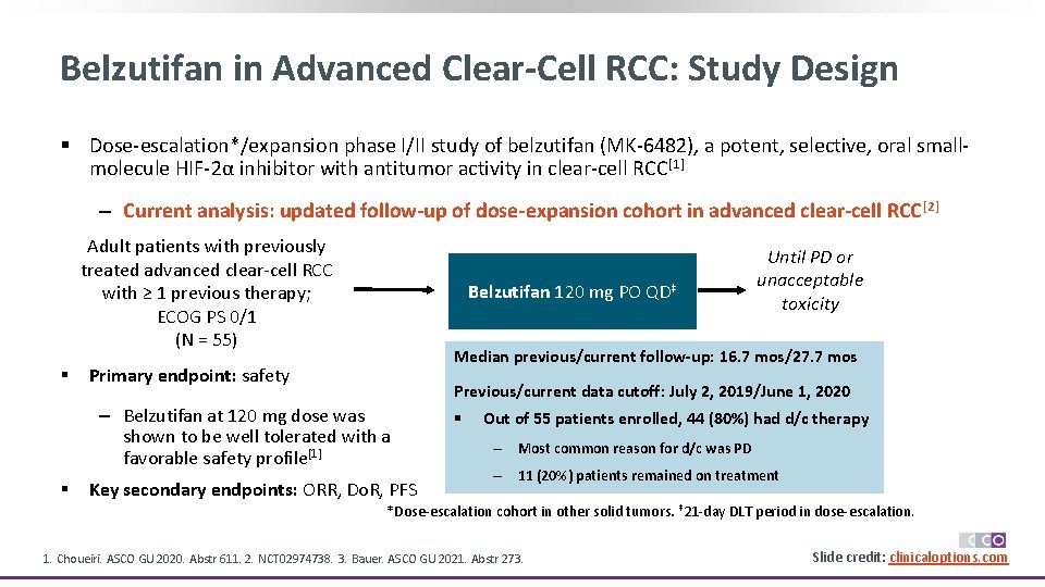 Belzutifan in Advanced Clear-Cell RCC: Study Design § Dose-escalation*/expansion phase I/II study of belzutifan